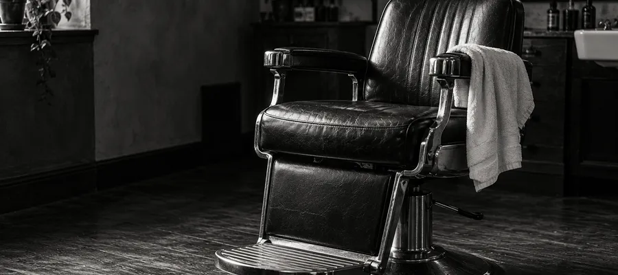 The empty barber chair, ready for the next visit.